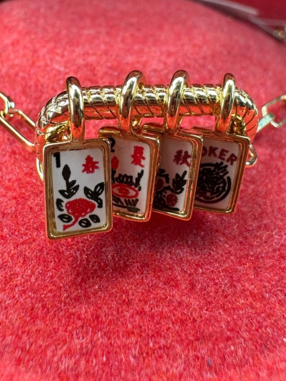 CharmBar Mahjong Tile Necklace and Charms - Red & Gold gift box